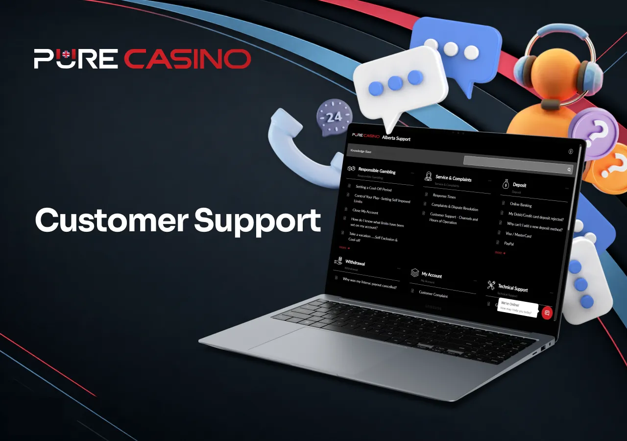 Customer support provides help through FAQs, live chat and other contact options.